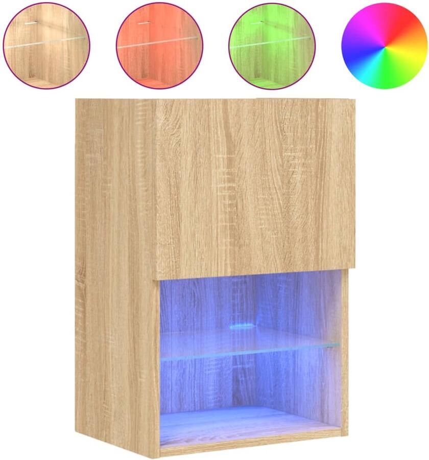 The Living Store Tv-meubel met LED-verlichting 40 5x30x60 cm sonoma eikenkleurig Tv-meubel Led-verlichting Sonoma Eiken Wandmontage Opbergruimte - Foto 2