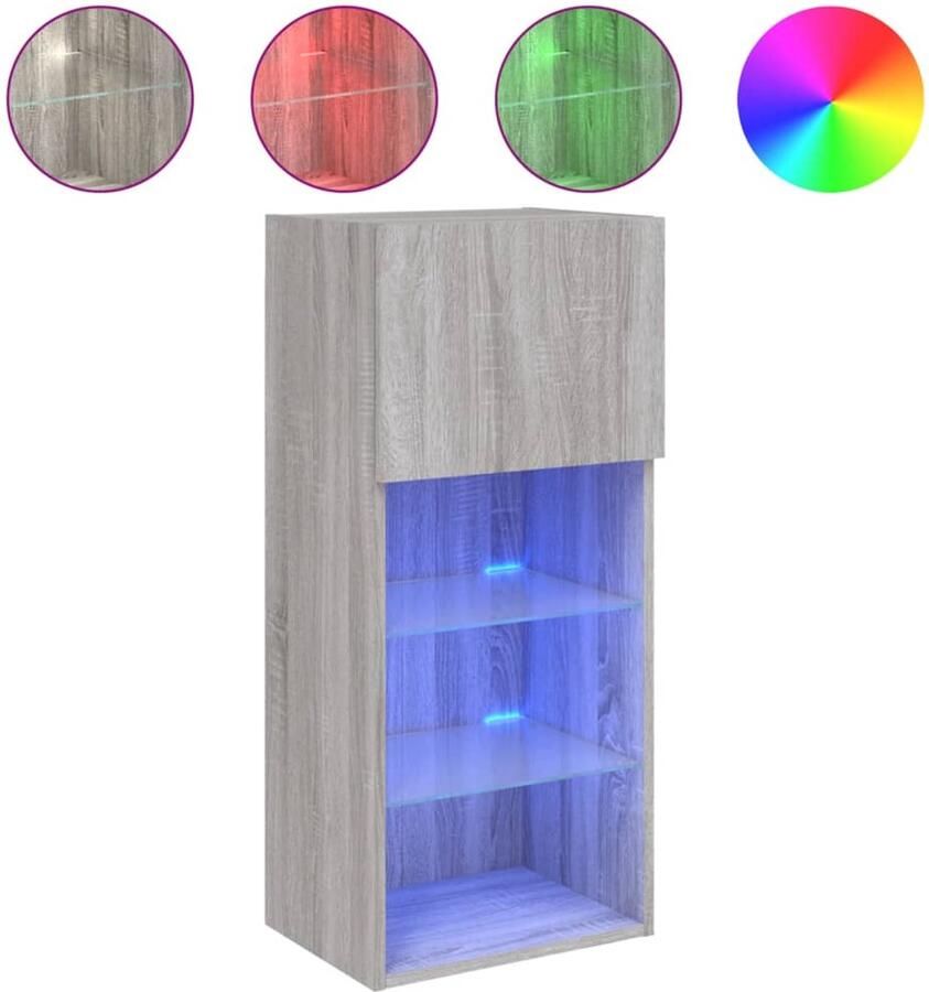 The Living Store Tv-meubel met LED-verlichting 40 5x30x90 cm grijs sonoma eiken Tv-meubel Led-verlichting Salontafel Houten Tv-standaard Grijze Tv-bank - Foto 2