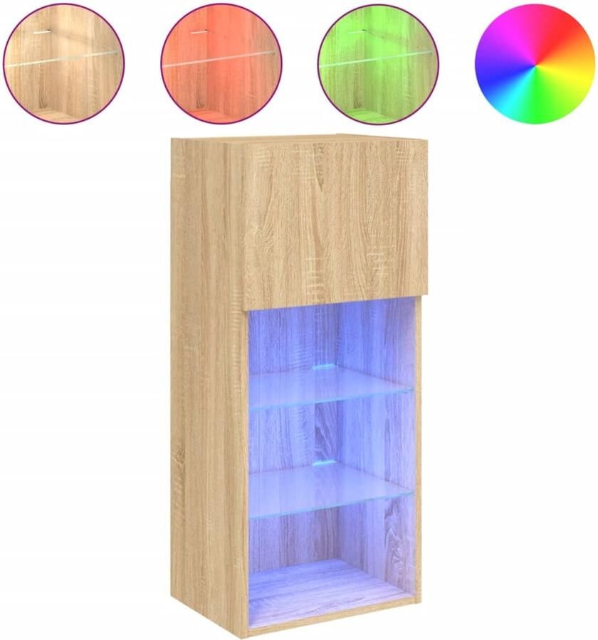 The Living Store Tv-meubel met LED-verlichting 40 5x30x90 cm sonoma eikenkleurig Tv-meubel Led-verlichting Salontafel Houten Tv-meubel Sonoma Eiken - Foto 2