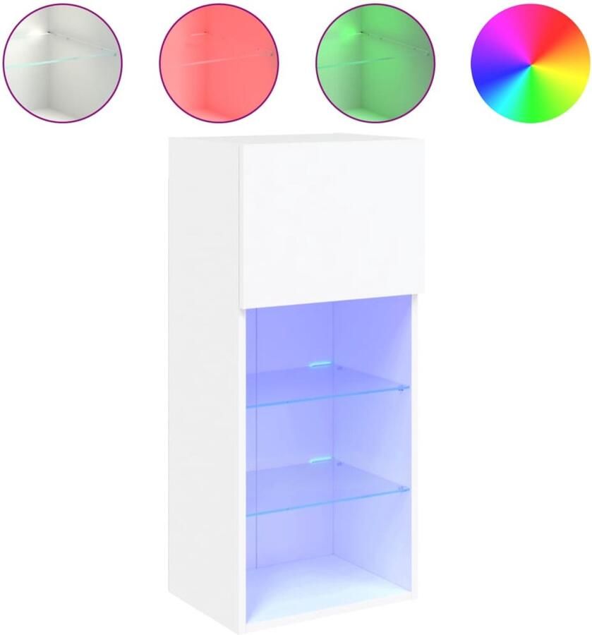 The Living Store Tv-meubel met LED-verlichting 40 5x30x90 cm wit Tv-meubel Led-verlichting Houten Tv-meubel Wit Tv-meubel Opbergkast - Foto 2