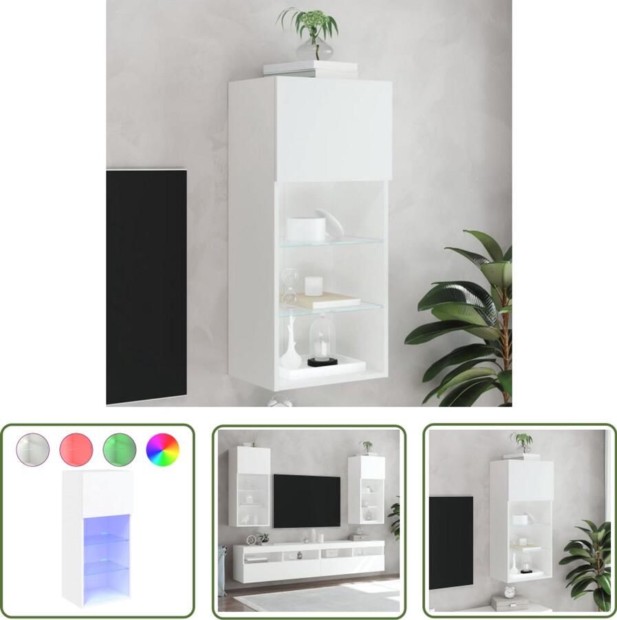 The Living Store Tv-meubel met LED-verlichting 40 5x30x90 cm wit Tv-meubel Led-verlichting Houten Tv-meubel Wit Tv-meubel Opbergkast