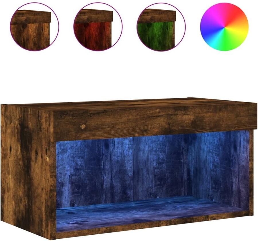 VidaXL The Living Store Tv-meubel met LED-verlichting 60x30x30 cm gerookt eikenkleurig Tv-meubel Led-verlichting Houten Tv-stand Rustieke Tv-bank Salontafel - Foto 2