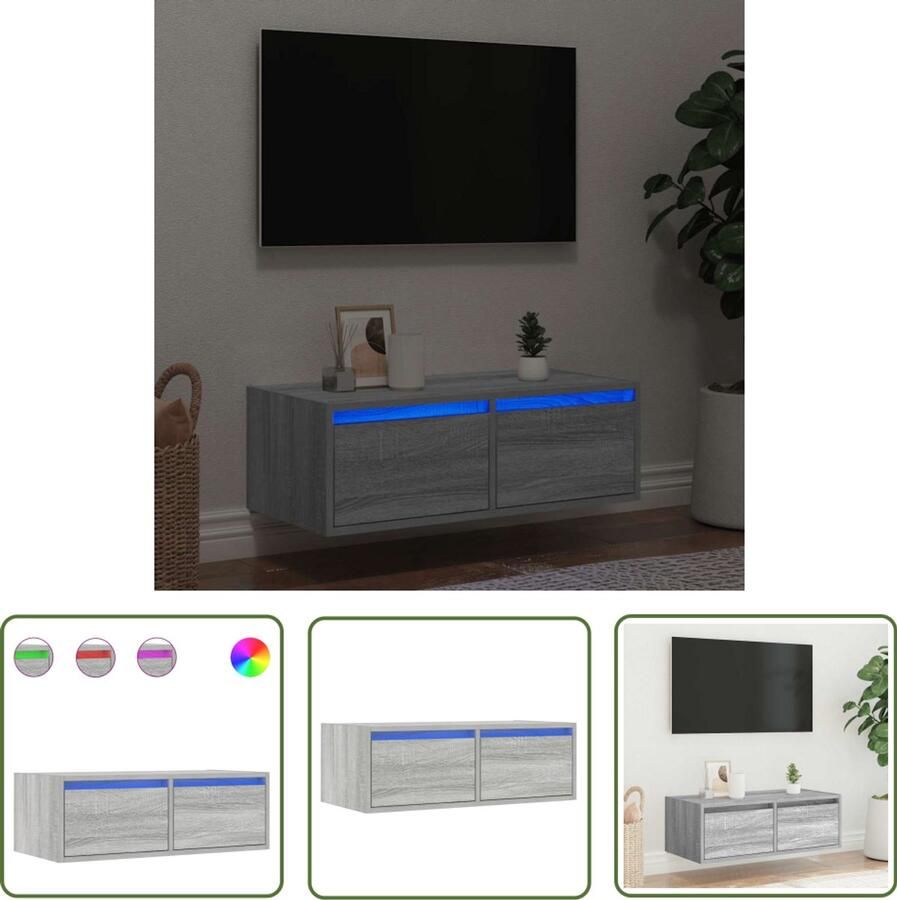 The Living Store Tv-meubel met LED-verlichting 75x35 5x25 cm grijs sonoma eiken Tv-meubel Salontafel Led Verlichting Houten Meubilair Grijze Meubelen