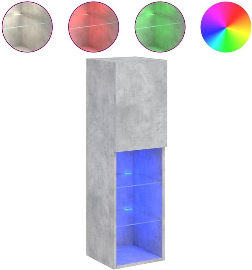 The Living Store Tv-meubel met LED-verlichting 30 5x30x102 cm betongrijs Tv-meubel Led-verlichting Betongrijs Houten Tv-meubel Mediacaar - Foto 4