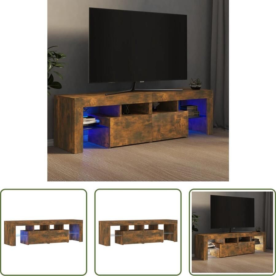 The Living Store TV-meubel Afmetingen- 140 x 36.5 x 40 cm Kleur- Gerookt eiken Met RGB LED-verlichting - Foto 3