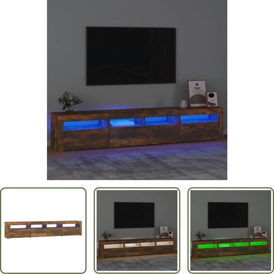 The Living Store TV-meubel LED-verlichting Gerookt eiken 210 x 35 x 40 cm USB-aansluiting - Foto 2
