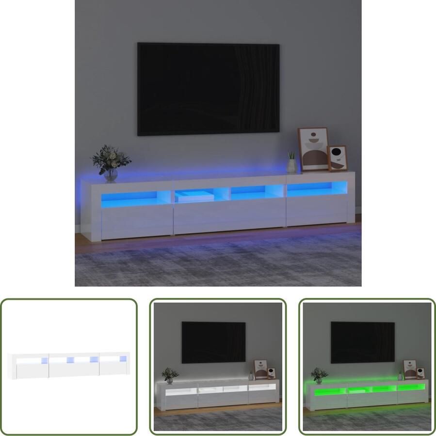 The Living Store TV-meubel Mid Hoogglans wit RGB LED-verlichting 210 x 35 x 40 cm Tv-meubel Houten Tv-meubel Led Tv-meubel Rgb Led Wit Tv-meubel