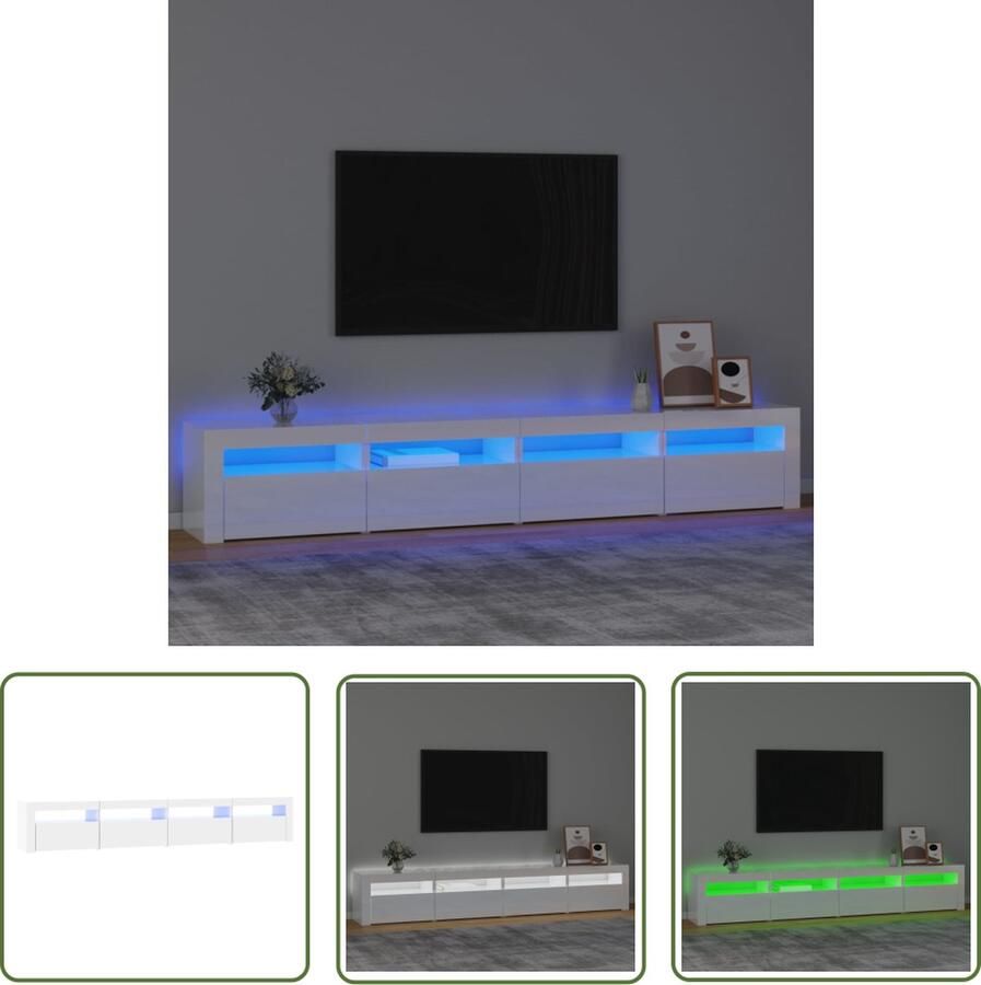 The Living Store TV-meubel Middelgroot 240x35x40 cm Hoogglans wit RGB LED-verlichting TV Meubel Tv Kast Led Tv Meubels Houten Tv Kast Witte Tv Kast - Foto 2