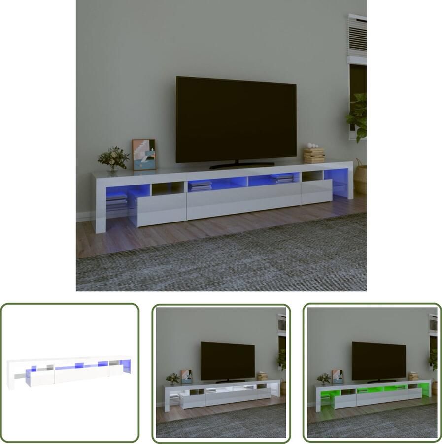 The Living Store TV meubel Middelgroot Hoogglans wit 260 x 36.5 x 40 cm Met RGB LED-verlichting Bewerkt hout Tv Meubel Houten Tv Kast Led Tv Meubel Rgb Led Licht Mediastand - Foto 2
