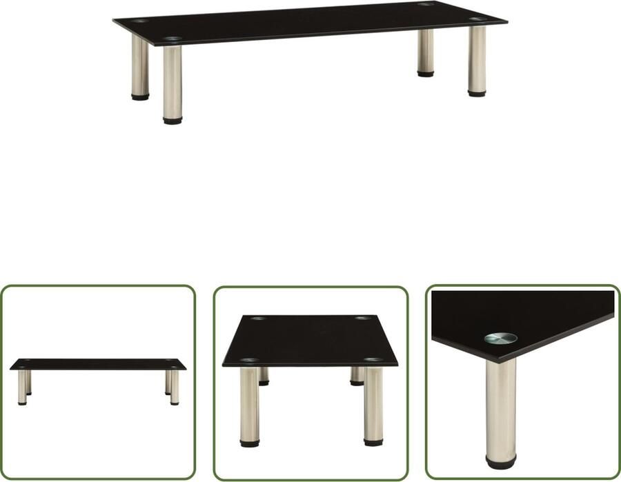 The Living Store TV-meubel Modern Gehard glas en roestvrij staal 80x35x17 cm Zwart 8 mm glas