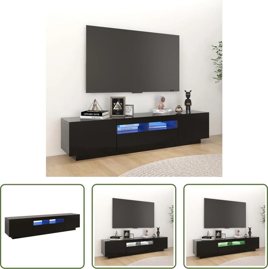 The Living Store TV-meubel Modern Hifi-kast 180 x 35 x 40 cm RGB LED-verlichting Zwart Bewerkt hout - Foto 2