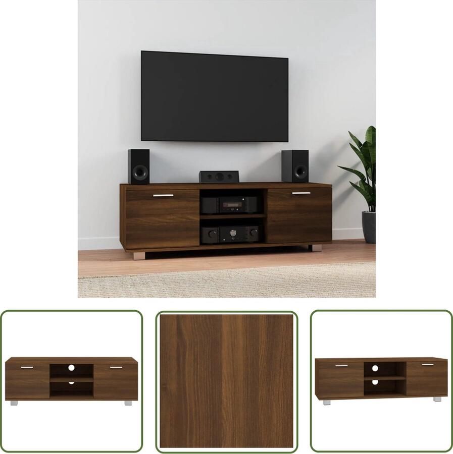 The Living Store vidaXL Tv Meubilair Tv Kast Tv-meubel 120x40 5x35 cm bewerkt hout bruin eikenkleur Houten Tv Stand Bruine Tv Kast Tv Salontafel - Foto 2