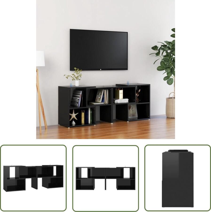 The Living Store TV-meubel modulair ontwerp hoogglans zwart 104x30x52 cm organiseren en ordenen spaanplaat - Foto 2