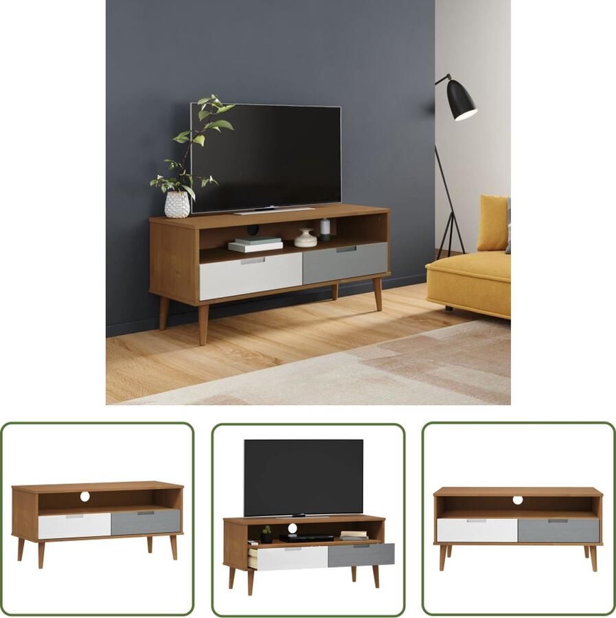 The Living Store MOLDE Tv-kast 106 x 40 x 49 cm Massief grenenhout met uv-vernis Tv Kast Houten Tv Kast Salontafel Living Meubilair Grenoblehouten Tv Kast - Foto 2