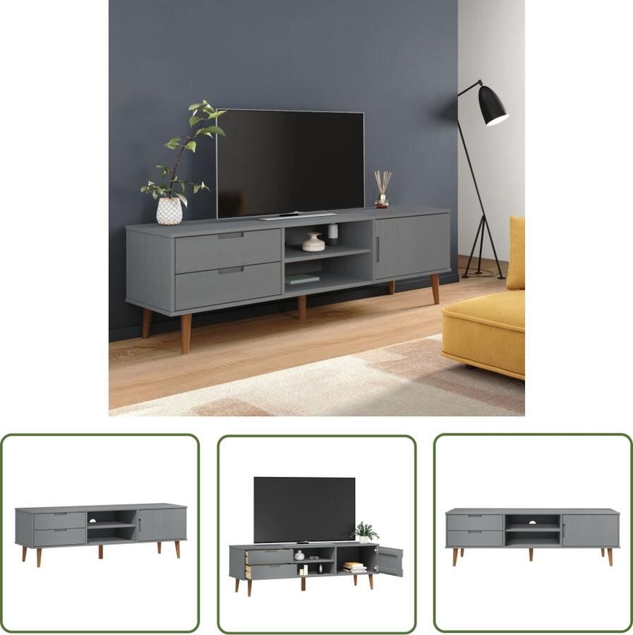 The Living Store vidaXL Houten Tv Kast Tv Kast Tv-meubel MOLDE 158x40x49 cm massief grenenhout grijs Grenoblehouten Tv Kast Tv Meubilair Salontafel - Foto 2