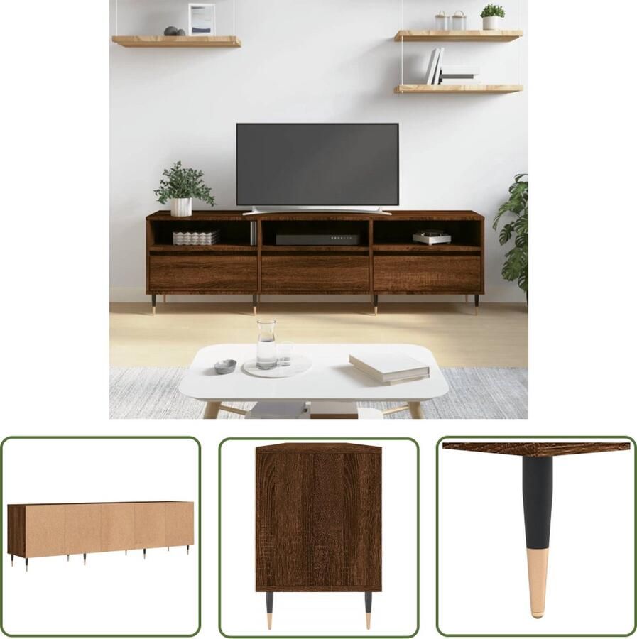 The Living Store Tv-meubel 150x30x44 5 cm bewerkt hout bruin eikenkleur Tv Kast Tv Meubels Houten Tv Stand Bruine Eiken Tv Kast Opbergruimte Tv Kast - Foto 4