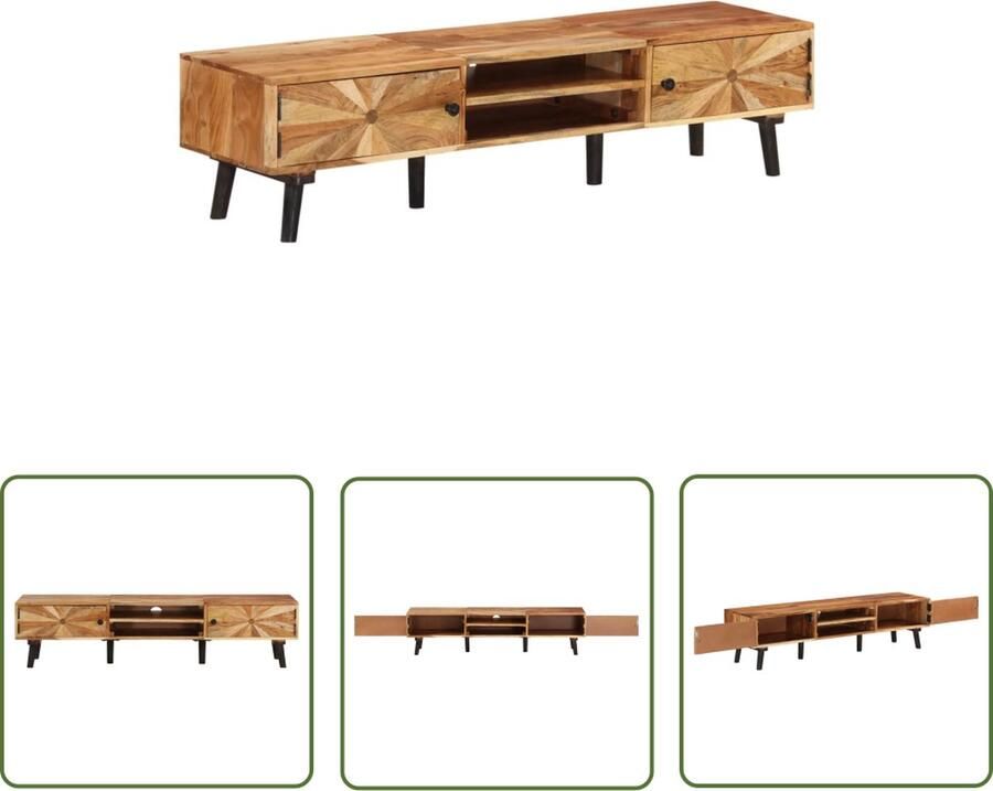 The Living Store TV-meubel Naturel Acaciahout 145 x 35 x 35 cm Massief hout Opbergruimte - Foto 2