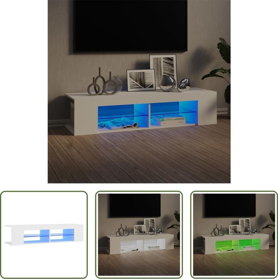 The Living Store tv-meubel New York TV-meubels 135 x 39 x 30 cm wit RGB LED-verlichting - Foto 2