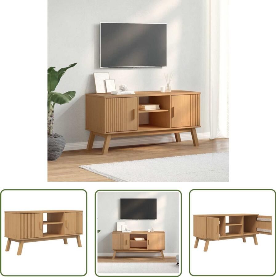 The Living Store Tv-meubel OLDEN 114x43x57 cm massief grenenhout bruin Tv Kast Scandinavisch Design Grenenhout Vintage Tv Stand Salontafel