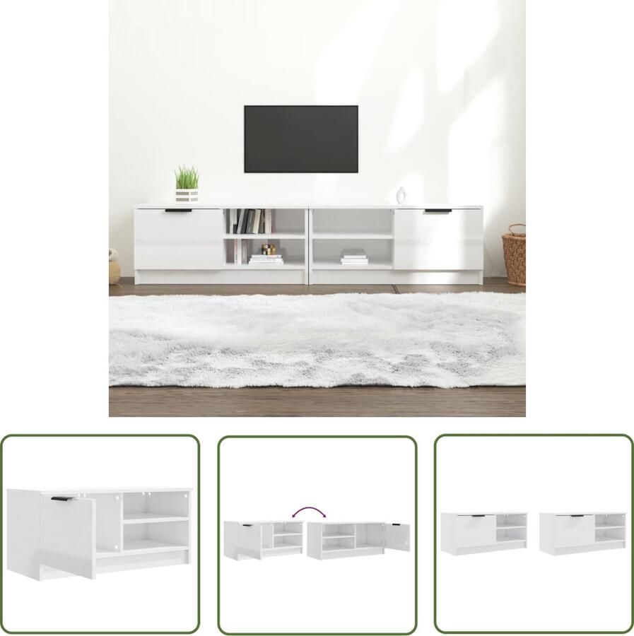 The Living Store TV-meubel Praktisch bewerkt hout Hoogglans wit 80x35x36.5 cm - Foto 2