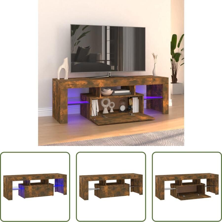 The Living Store TV-meubel LED-verlichting bewerkt hout 120 x 35 x 40 cm gerookt eiken - Foto 2