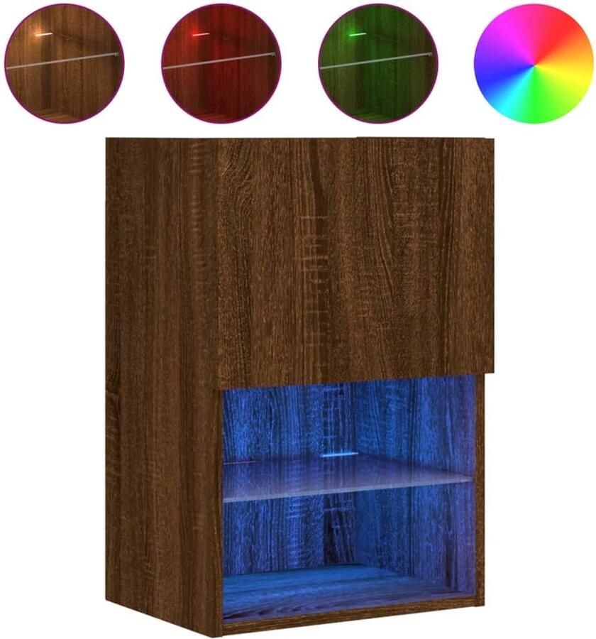 The Living Store Tv-meubel met LED-verlichting 40 5x30x60 cm bruin eikenkleur Tv-meubel Led-verlichting Bruine Eiken Houten Tv-stand Opbergruimte - Foto 2