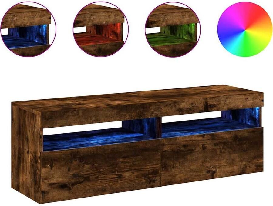 The Living Store TV-meubel RGB LED-verlichting Gerookt eiken 60 x 35 x 40 cm USB-aansluiting - Foto 2