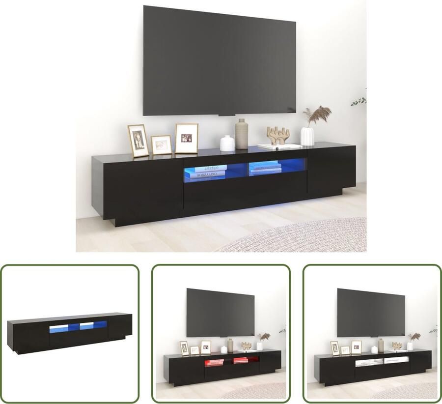The Living Store TV-meubel hifi-kast 200x35x40cm LED-verlichting zwart USB-aansluiting