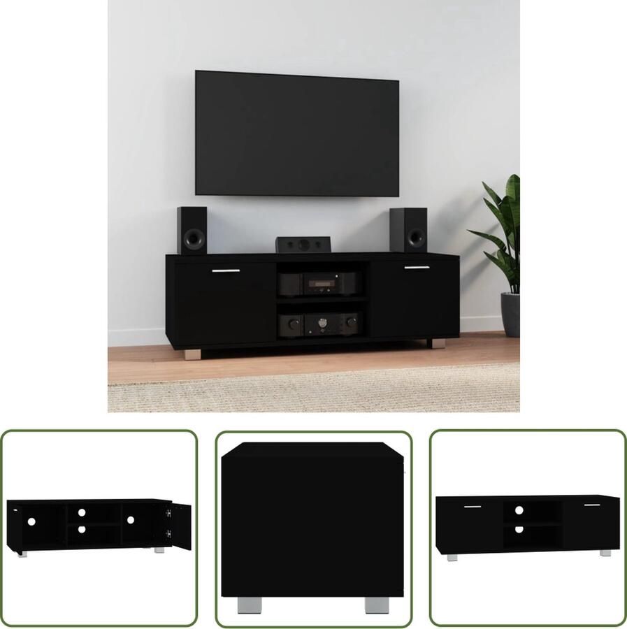 The Living Store TV-meubel Scandinavische TV-kast 120 x 40.5 x 35 cm Zwart TV Kast TV Meubilair Scandinavisch Interieur Houten TV Kast Zwart TV Meubel - Foto 2