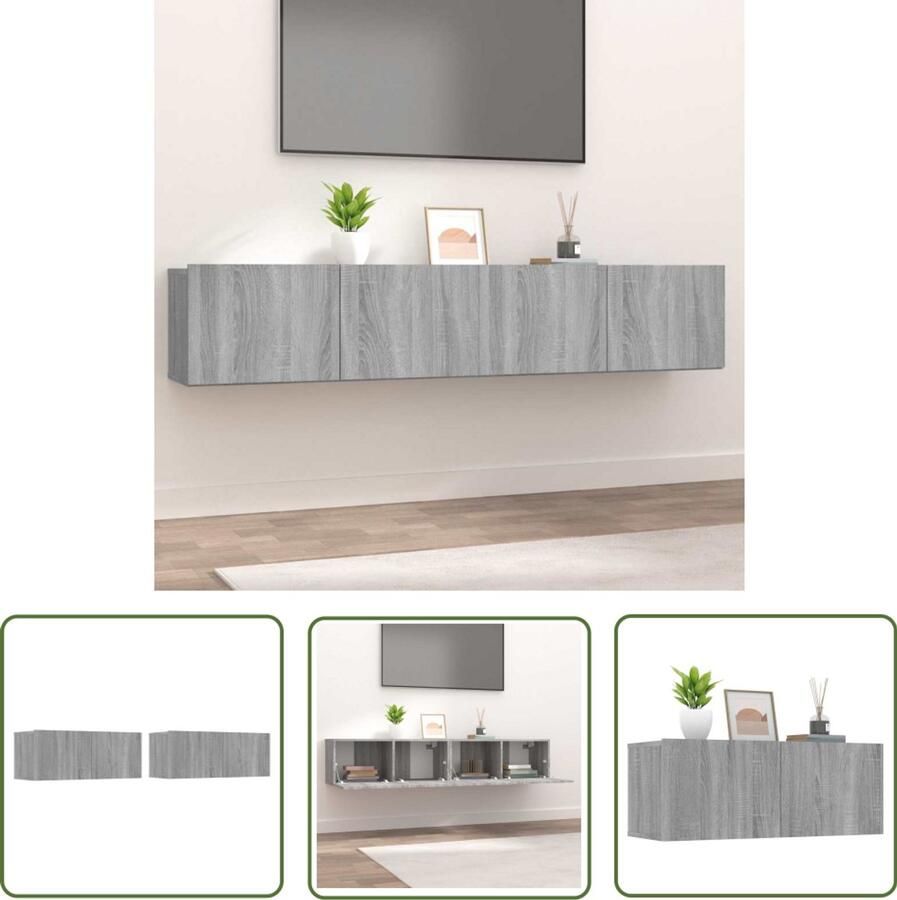 The Living Store TV-meubel Grijs Sonoma Eiken 80 x 30 x 30 cm 2 neerklapbare deuren - Foto 2