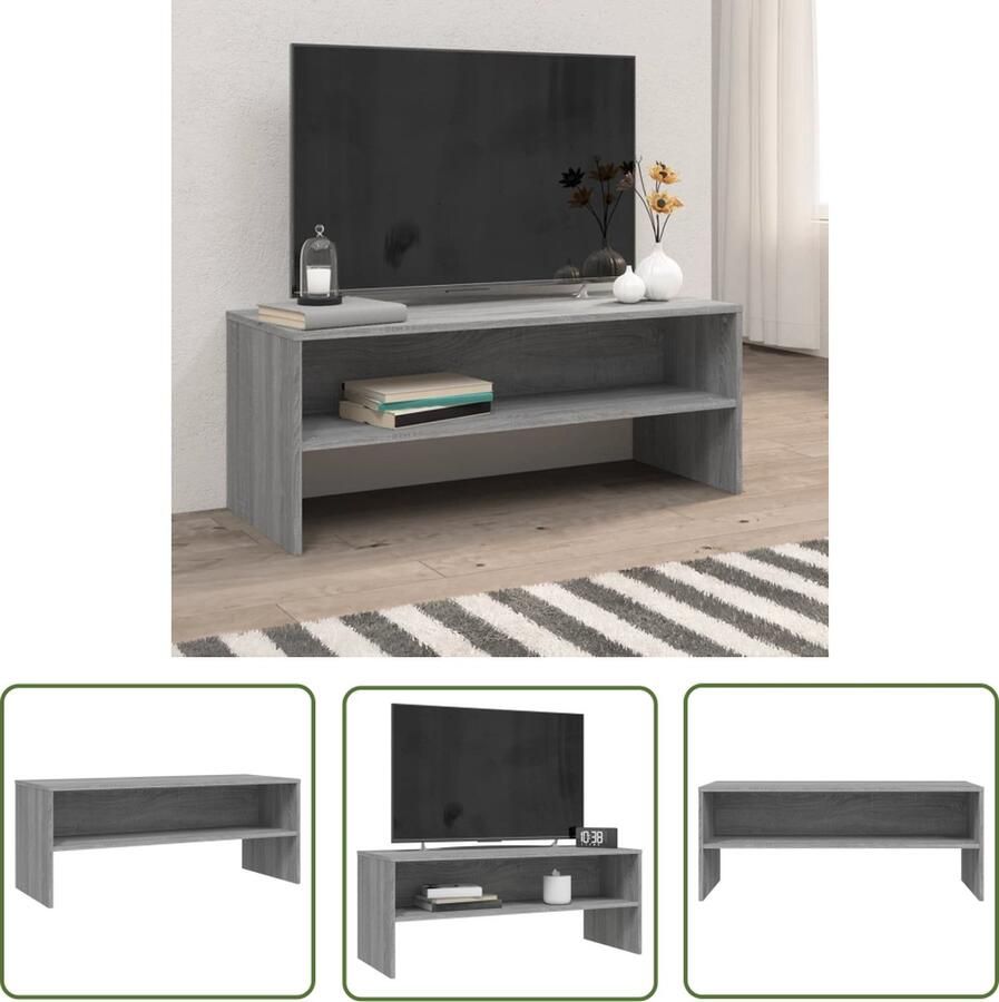 The Living Store Tv-meubel Trendy en praktisch Stevig Afmeting- 100 x 40 x 40 cm Ken- Grijs sonoma eiken The - Foto 2