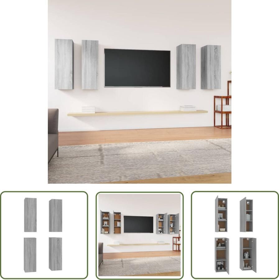 The Living Store TV-meubel Serie Hangend 30.5 x 30 x 90 cm Grijs Sonoma Eiken