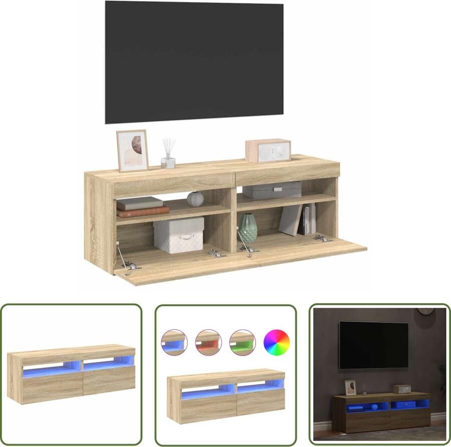 The Living Store TV-meubel serie Hifi-kast met LED-verlichting 60 x 35 x 40 cm Sonoma eikenkleur - Foto 2