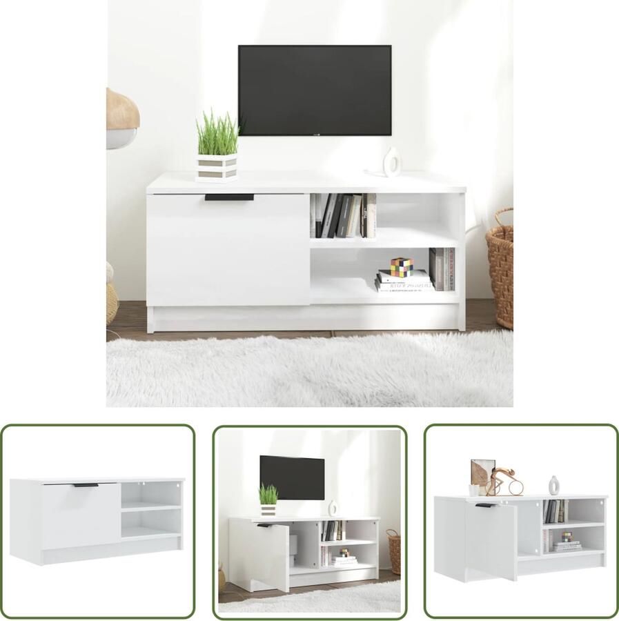 The Living Store Tv-meubel hoogglans wit 80 x 35 x 36.5 cm praktisch en stevig - Foto 2