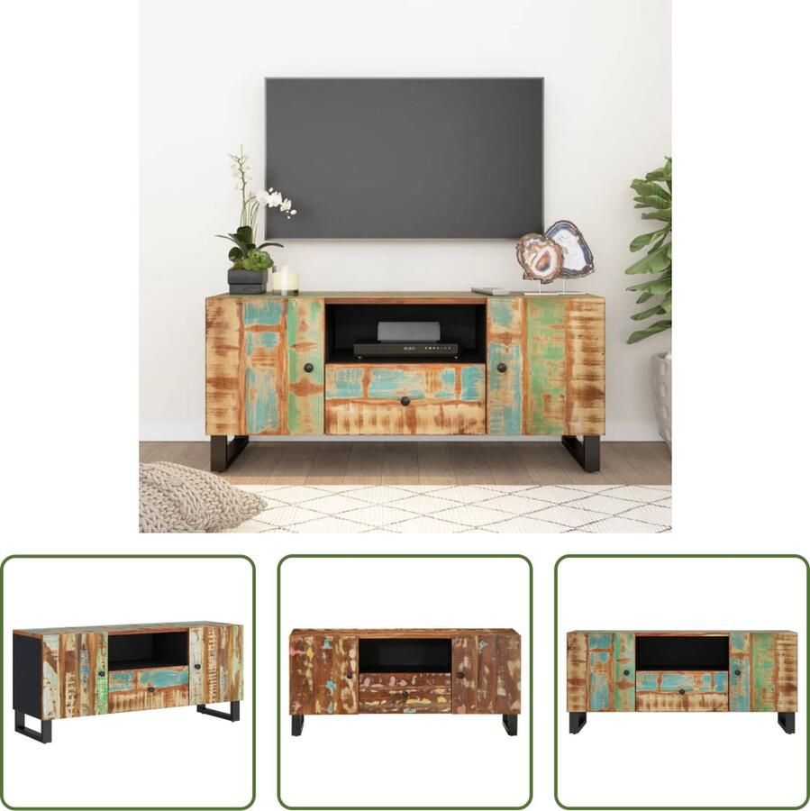 The Living Store TV-meubel Industrieel 105x33.5x46 cm Massief gerecycled hout bewerkt hout en ijzer - Foto 2