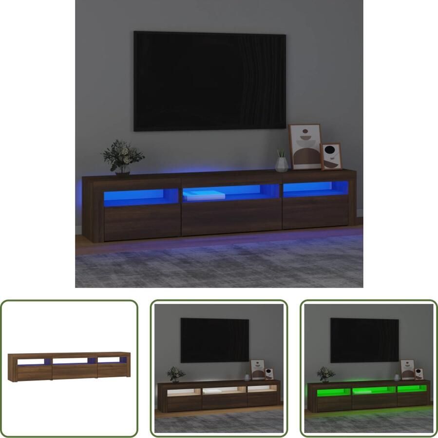 The Living Store TV-meubel naam TV-meubel 195 x 35 x 40 cm RGB LED-verlichting Bruineiken - Foto 2