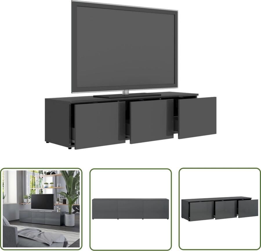 The Living Store TV-meubel Serie- stevige televisiekast 120x34x30 cm hoogglans grijs 3 lades - Foto 2