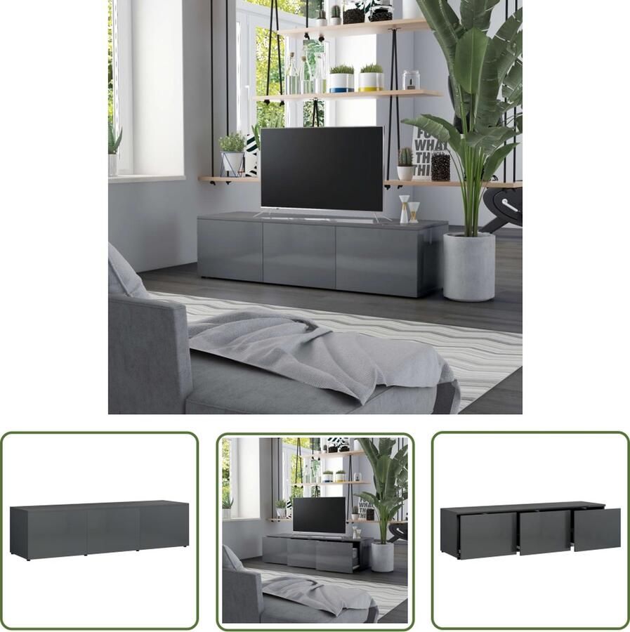 The Living Store TV-meubel Serie- stevige televisiekast 120x34x30 cm hoogglans grijs 3 lades
