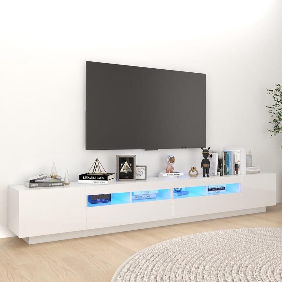 The Living Store TV-meubel 260 x 35 x 40 cm Hoogglans wit Met RGB LED-verlichting - Foto 2