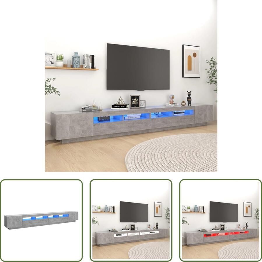 The Living Store TV-meubel Betongrijs 300x35x40 cm Met LED-verlichting Inclusief USB-aansluiting - Foto 3