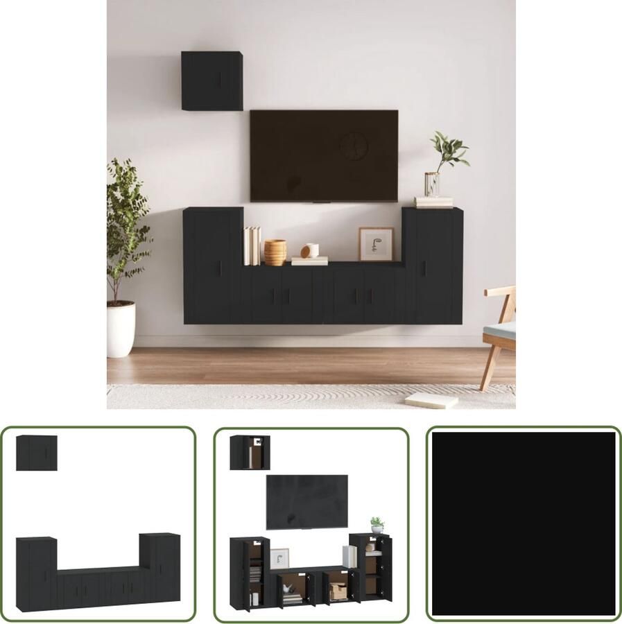 The Living Store Tv-meubel Set 2x 57 x 34.5 x 40 cm 2x 40 x 34.5 x 80 cm 1x 40 x 34.5 x 40 cm Zwart hout - Foto 2