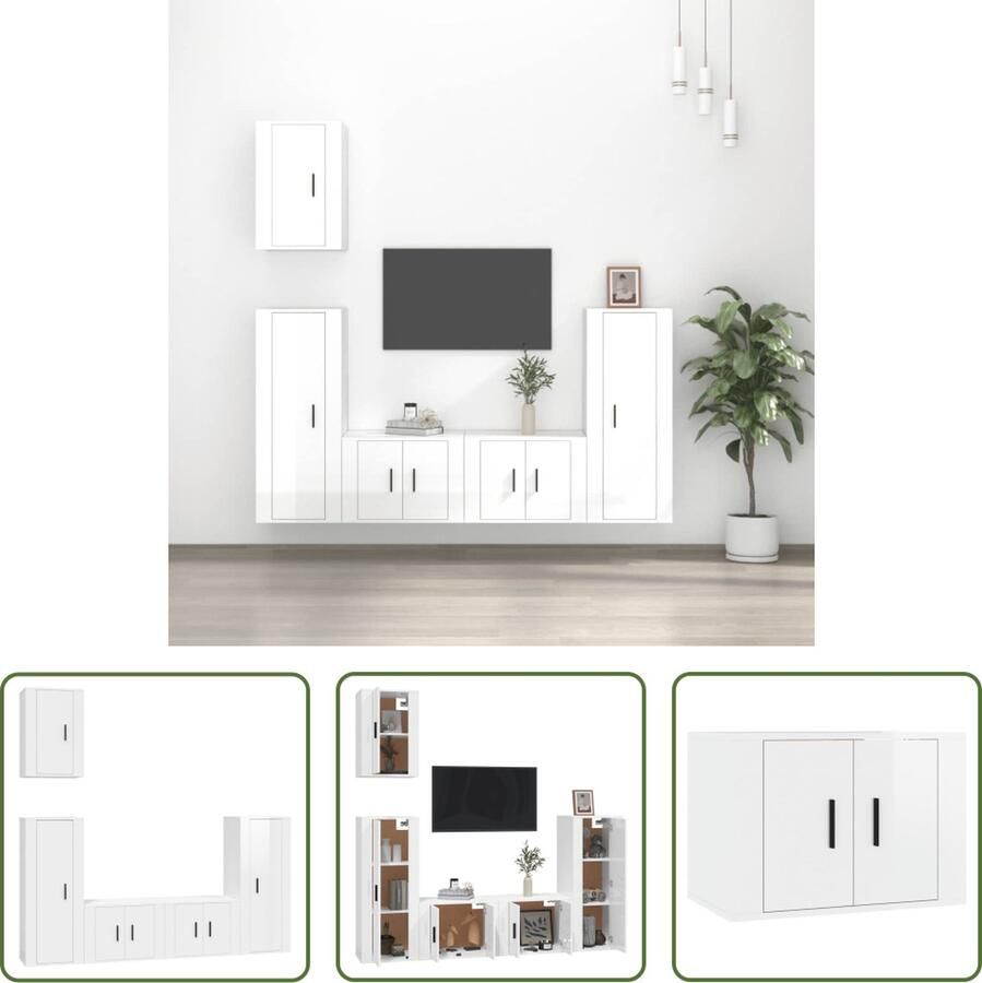 The Living Store Klassieke Televisiekastenset TV-meubel Hoogglans wit 57x34.5x40 cm 40x34.5x100 cm 40x34.5x60 cm - Foto 2