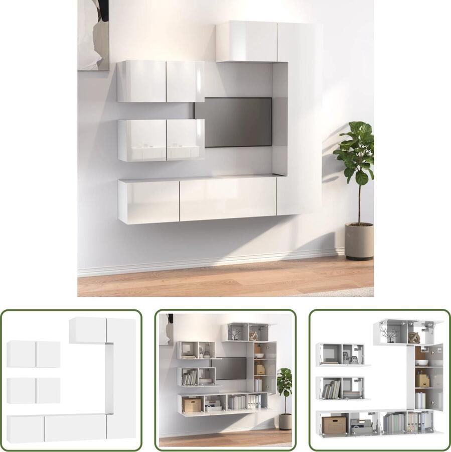 The Living Store TV-meubel set 3x 80x30x30 cm 1x 30.5x30x90 cm 2x 60x30x30 cm Hoogglans wit - Foto 2
