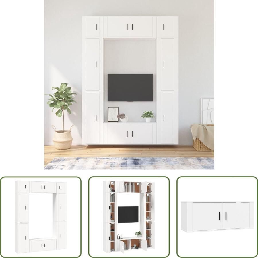 The Living Store TV-meubel set Classic 8-delig Wit 100x40 cm Bewerkt hout - Foto 2