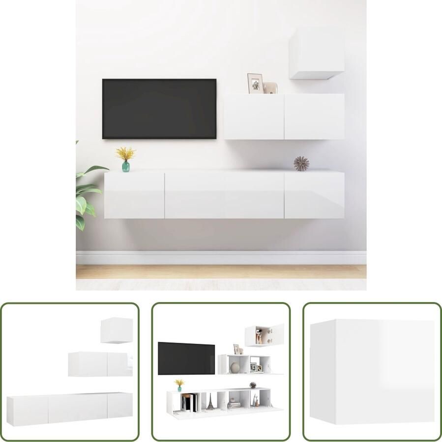 The Living Store TV Meubel Set Hangend Spaanplaat Hoogglans Wit Montage vereist 30.5 x 30 x 30 cm 80 x 30 x 30 cm (B x D x H) - Foto 2