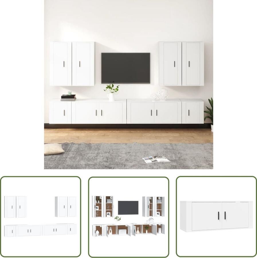 The Living Store TV-Meubel Set Hout Wandgemonteerd Wit 6 delig 100x34.5x40 cm 40x34.5x40 cm 40x34.5x80 cm - Foto 2