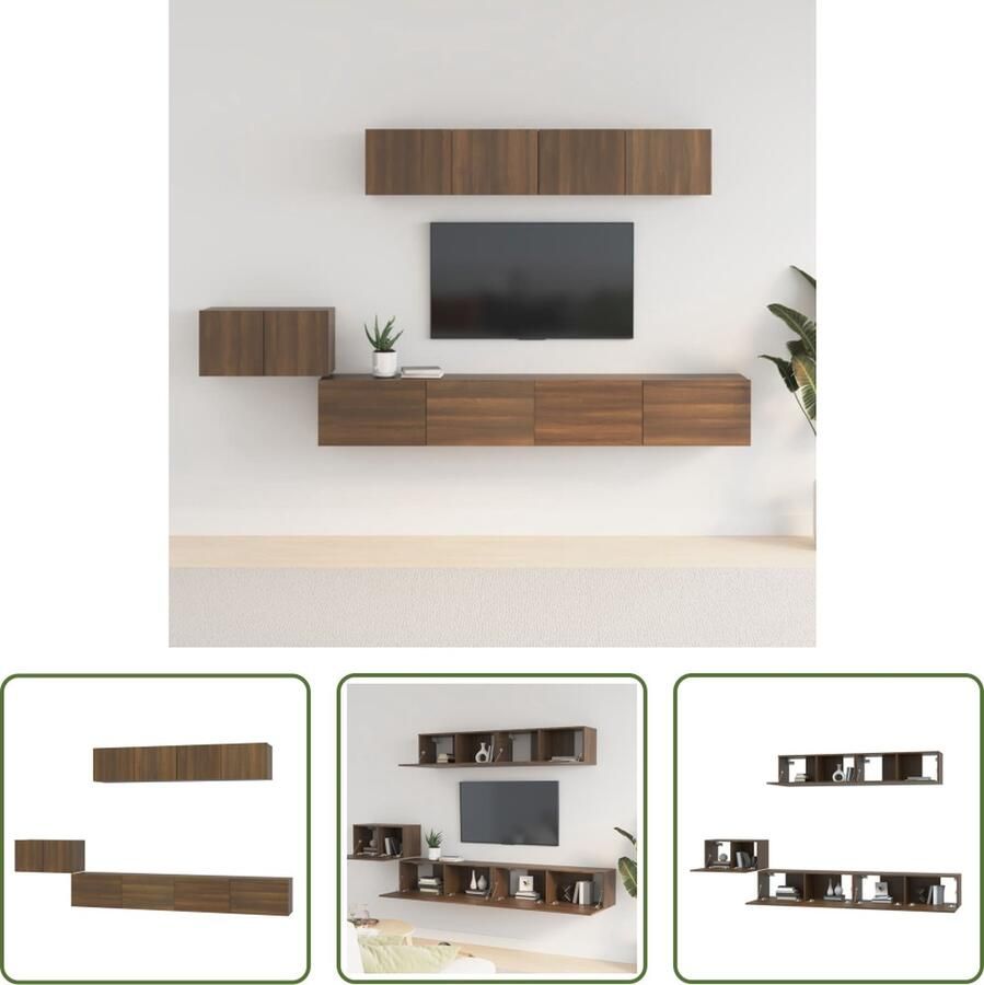 The Living Store TV Meubel Set Klassiek Bruineiken 60x30x30cm 100x30x30cm 80x30x30cm - Foto 2