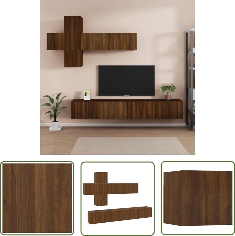 The Living Store Tv-meubel set Klassiek design 4x30.5x30 cm en 3x100x30 cm Bruineiken
