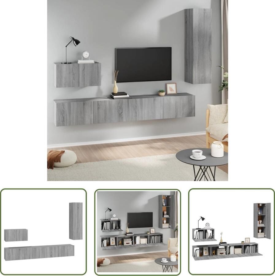 The Living Store vidaXL 4-delige Tv-meubelset bewerkt hout grijs sonoma eikenkleurig TV Meubel Klassieke Meubels Grijze Meubels Houten Meubels Salontafel - Foto 2