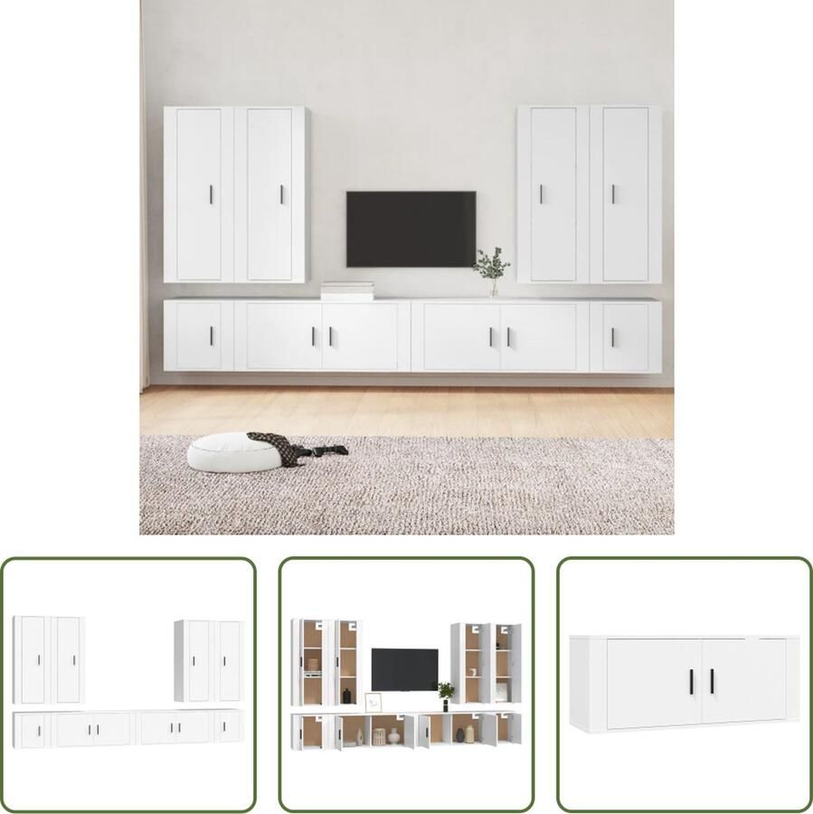 The Living Store TV-meubel set Klassiek ontwerp Hout Wit 8 stuks - Foto 2